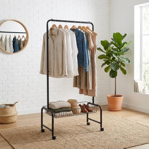 علاقة ملابس معدنية متحركة مع رف شبكي - 67x41x168 س...