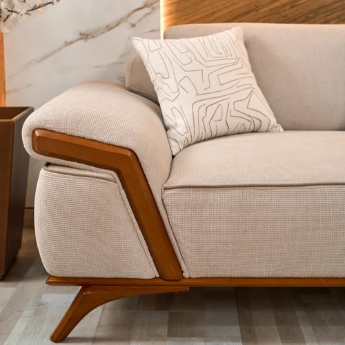 طقم كنب مودرن سرير – بيج فاتح مع قماش مشجر