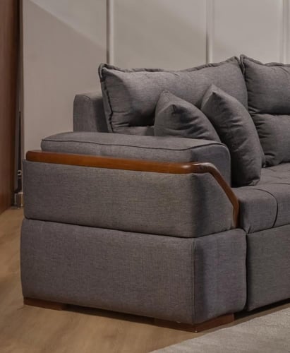 كنبة زاوية سرير خشب زان طبيعي رمادي بسحّارة وحامل...