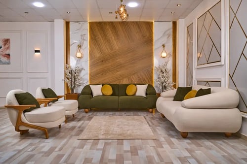 طقم كنب قماش مودرن وارجل خشبية - موديل أوسكار - 4...