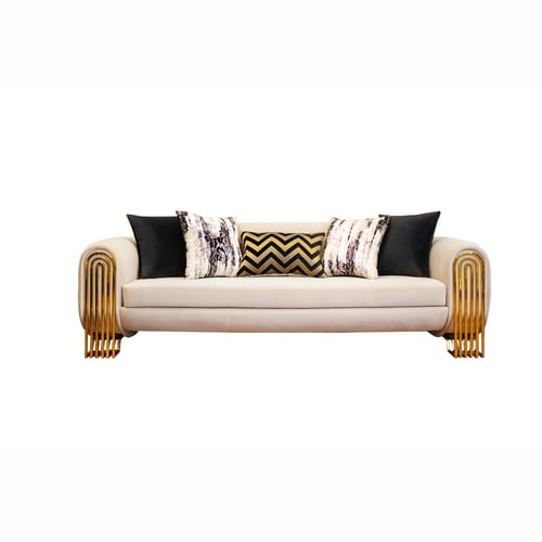 طقم كنب مودرن فخم قماش أسود وبيج بأرجل ذهبية – 4 ق...