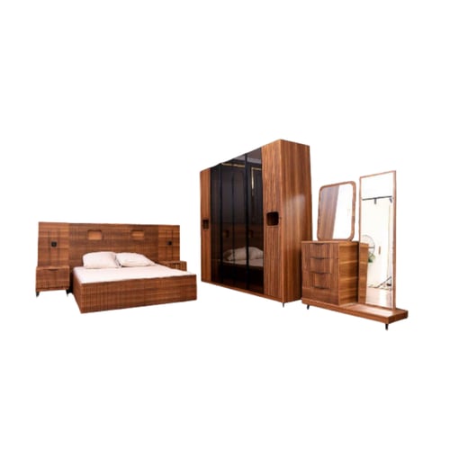 غرفة نوم خشب بتصميم مودرن لون خشبي - 5 قطع