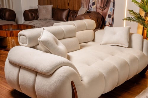 طقم كنب "أوركيدا" مودرن أوف وايت - قماش كتان معالج...