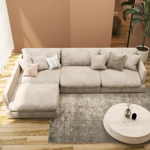 كنبة زاوية خشب السويدي بتصميم عصري لون بيج - 300x8...