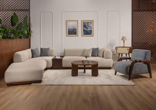 كنبة زاوية بني فاتح خشب زان طبيعي – مقاس 250×300