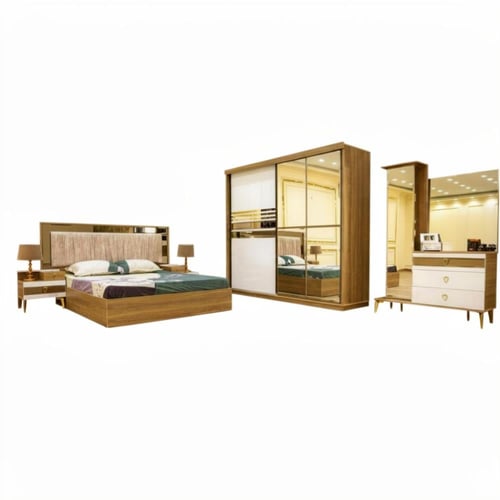 غرفة نوم رئيسية بتصميم عصري خشب بني فاتح وأبيض – 5...