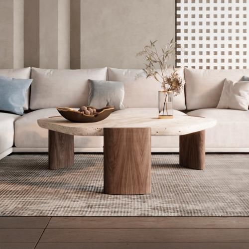 طاولة وسط رخام الترافنتينو - أوف وايت - 95×85×30 س...