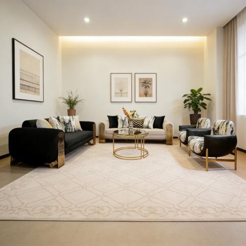 طقم كنب مودرن فخم قماش أسود وبيج بأرجل ذهبية – 4 ق...