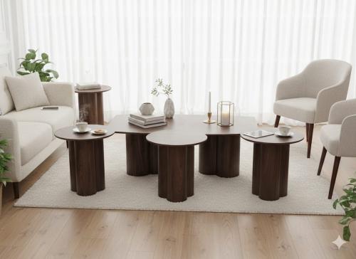 طقم طاولات قهوة خشب بني 5 قطع - جودة عالية - تصميم...