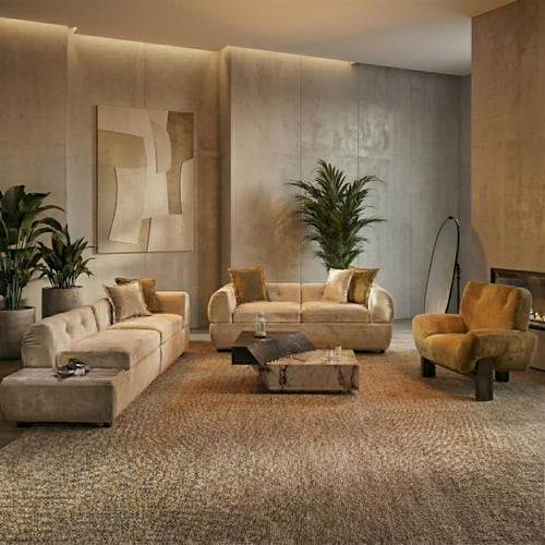 طقم كنب مودرن خشب زان طبيعي بيج × أصفر – 4 حبه