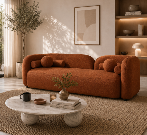 كنبة مودرن 3 مقاعد بوكليه برتقالي - 300×85×85 سم