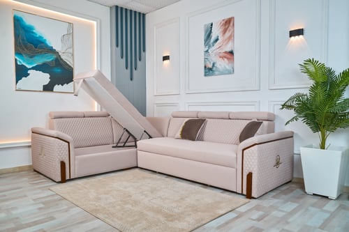 كنبة زاوية سرير مع وحدة تخزين – قماش مخمل فاخر