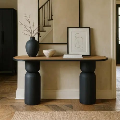 كونسول خشب وقاعدة سوداء عصرية – 120×40×76 سم