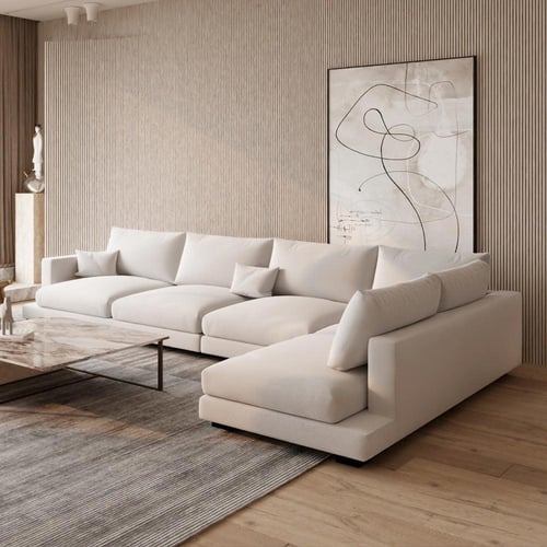 كنبة زاوية كتان وخشب سويدي – تصميم عملي – بيج – 32...