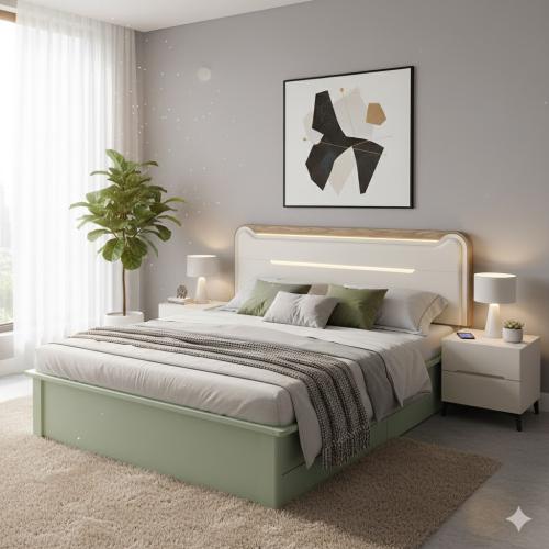 سرير نفرين مع 2 كمودينو بتصميم عصري ومتين لغرف الن...