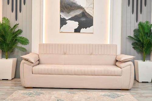 كنبة بيج فاتح تصميم عصري مريح وقابل للتحويل إلى سر...