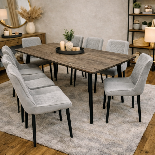 طاولة طعام خشب مودرن مع 8 كراسي – تصميم عصري وأرجل...