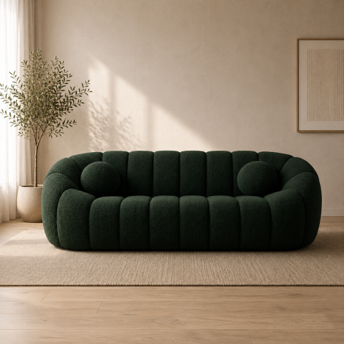 كنبة بوكليه أخضر داكن فاخرة ثلاثية - تصميم جريء يض...