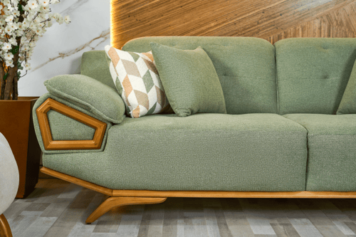 طقم كنب باللون الأخضر والبيج - 4 قطع