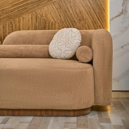 طقم كنب بيج وبني فاتح قماش بوكليه فاخر