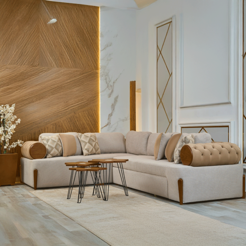 كنبة زاوية خشب زان – قعدة مريحة بتصميم مودرن وأرجل...