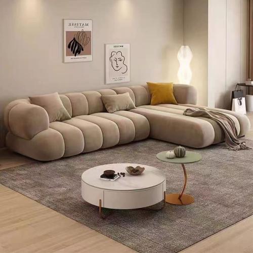كنب زاوية كريمي مخمل فاخر - 260×160 سم
