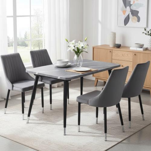 طاولة طعام رخامية مع 4 كراسي مخمل رمادي غامق - أنا...