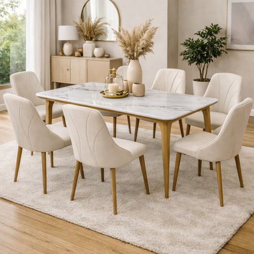 طقم طاولة طعام رخام 6 كراسي– تصميم مودرن فاخر 150×...