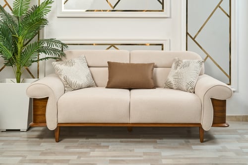 طقم كنب بيج وبني قماش بوكليه - 4 قطع