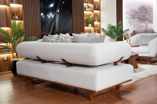 طقم كنب سيليا مودرن 7 مقاعد - قماش كتان معالج وإسف...