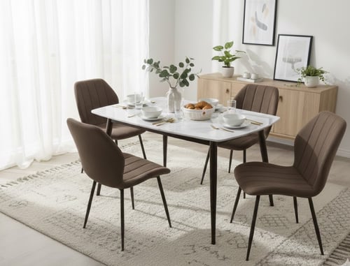 طاولة طعام بديل رخام بني 5 قطع - تصميم عصري موفر ل...