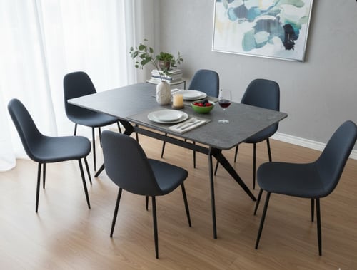 طقم طاولة طعام خشب مودرن - لون رمادي غامق - 7 قطع...