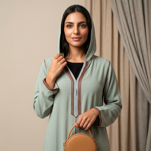 جلابية مغربية نسائية بكم طويل – لون تفني صيفي أنيق