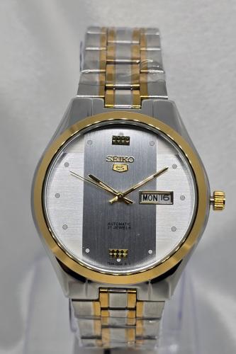 ساعة SEIKO اوتوماتيك رجالي اطار رمادي و مخطط ذهبي