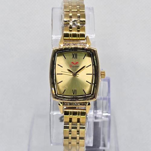 ساعة نسائية ميناء مستطيل ذهبي و سوار ذهبي مفصص