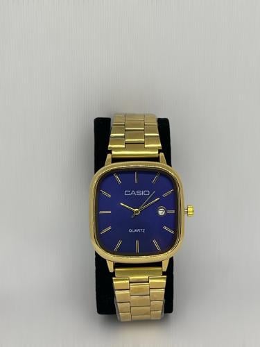 ساعة كاسيو رجالي اطار ذهبي ميناء أزرق