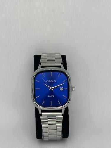 ساعة كاسيو رجالي ميناء ازرق و اطار رمادي