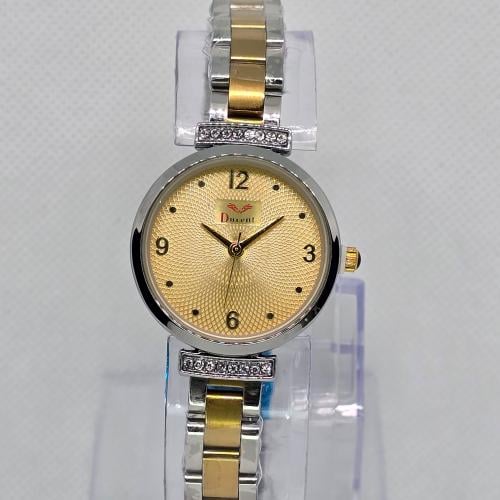 ساعة نسائية ميناء دائري ذهبي و سوار ذهبي مفصص