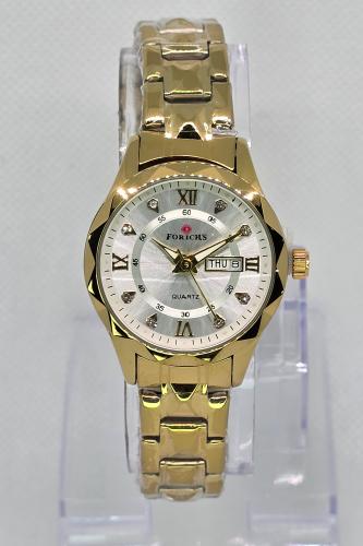 ساعة نسائية كوارتز ميناء رصاصي فاتح و سوار ذهبي