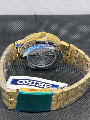ساعة SEIKO أوتوماتيك ذهبي كامل ميناء مخطط اسود