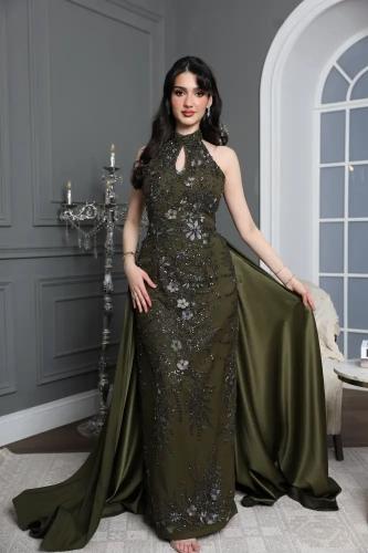 فستان سهرة زيتي فخم | فساتين سكر