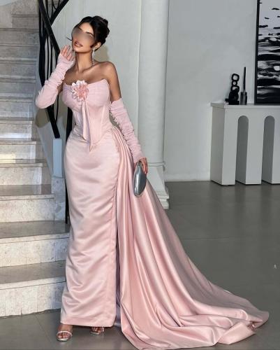 فستان سهرة لحمي وردة