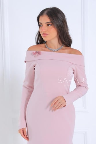 فستان كريب بأكمام فرنسية