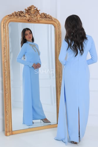 فستان كريب مع فيونكة شك يدوي