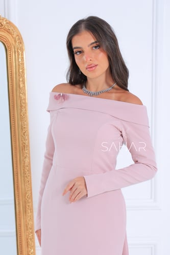 فستان كريب بأكمام فرنسية