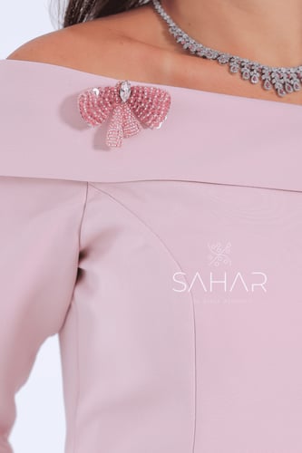 فستان كريب بأكمام فرنسية