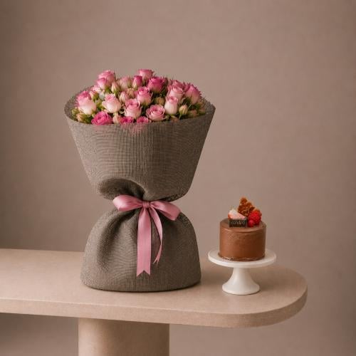 Bouquet of flowers | Chocolate cake