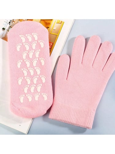 جوارب وقفازات جل لترطيب اليدين والقدمين ، وردي