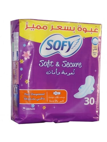 فوط صحية ماكسي مضغوطة كبيره بالأجنحة من سوفي , 30...