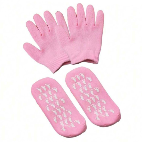 جوارب وقفازات جل لترطيب اليدين والقدمين ، وردي